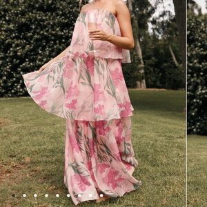 Petal & Pup BLOOM STRAPLESS MAXI DRESS - PINK FLORAL Medium